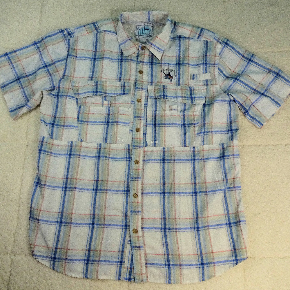Guy Harvey Marlin Button Up Checkered Shirt Large